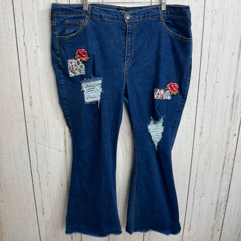 Mark Distressed Wide leg Hi Waist Crop Jeans Floral Decoration Size 20